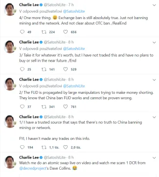 charlie lee bitcoin mining ban in china is false