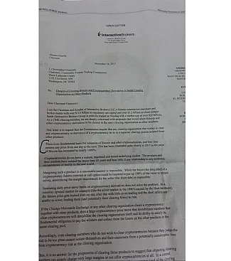 CME Group Bitcoin letter to chairman of Commodity Futures Trading Commission in Washington