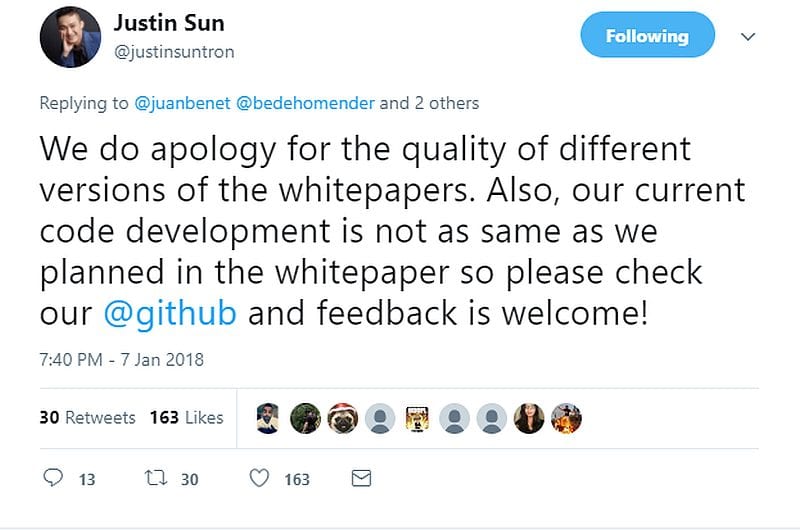 Justin Sun tweet