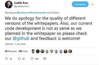 Justin Sun tweet
