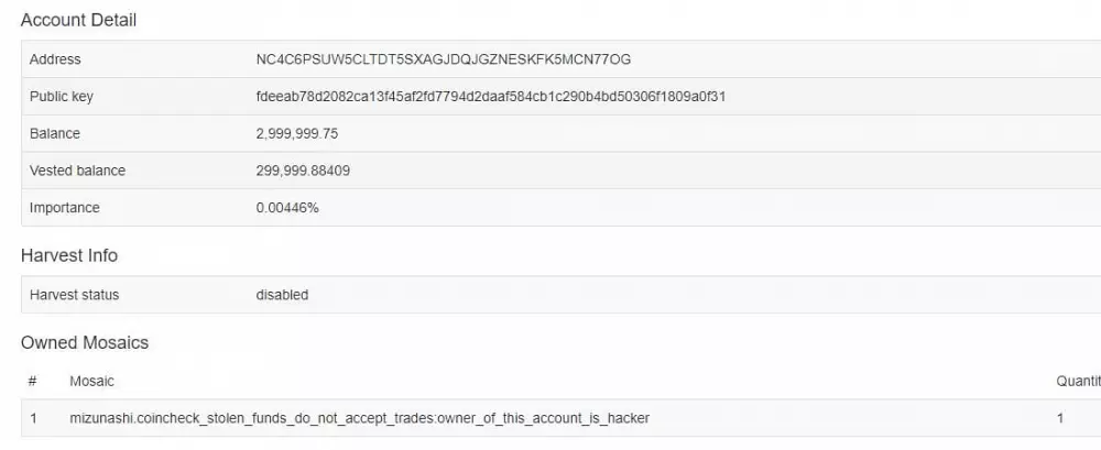 coincheck hack addresses flagged