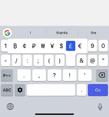 iPhone iOS bitcoin google klavesnica