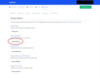 coinbase 4 deleting personal information