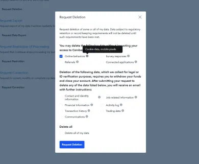 coinbase deleting personal information