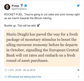 Zníženie sadzieb v eurozóne (ECB)zrejme dodá raketové palivo Bitcoinu