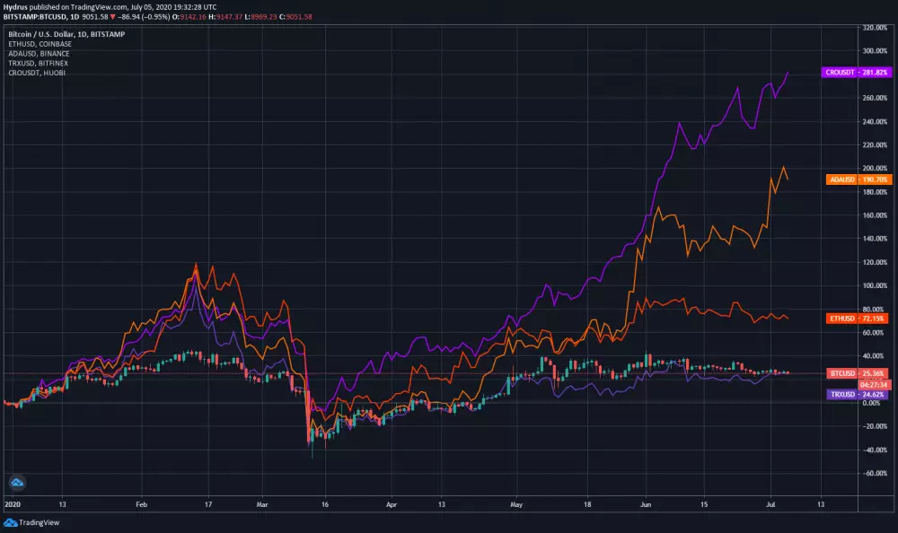 Bitcoin vs. altcoiny v roku 2020