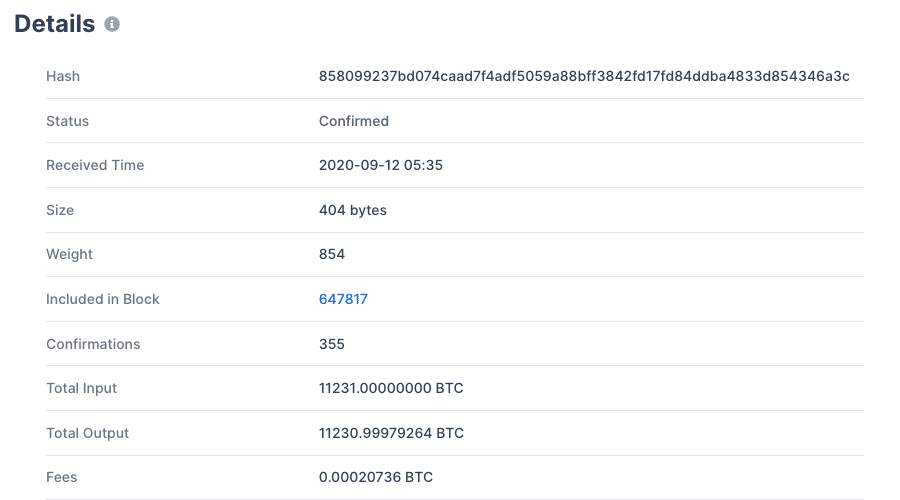 screen shot BTC transakcie