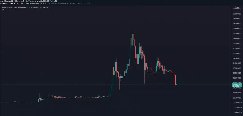 DOGE/USD denný graf na Binance. Zdroj: TradingView