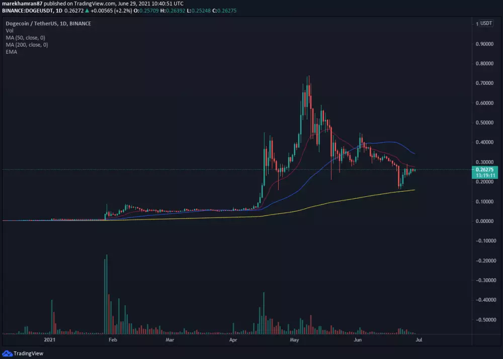 DOGE/USDT denný graf na Binance. Zdroj: TradingView