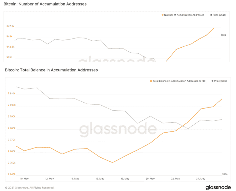 Bitcoinoví býci pokračujú počas poklesu v akumulácii. zdroj: Glassnode.