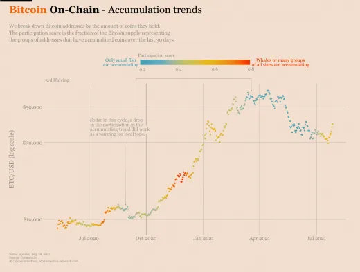 Akumulácia Bitcoinu za posledných 12 mesiacov. Zdroj: Coinmetrics