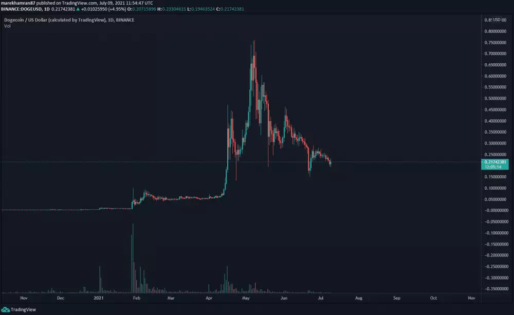 DOGE/USD denný graf. Zdroj: TradingView