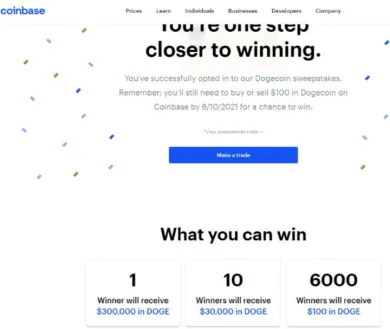 Lotéria na burze Coinbase. Zdroj: Coinbase