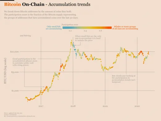 Akumulácia Bitcoinu. Zdroj: Coinmetrics