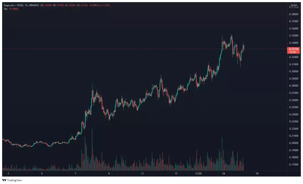 DOGE/BUSD hodinový TF. Zdroj: TradingView