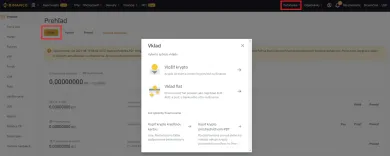 Vklad peňazí na Binance. Zdroj: Binance