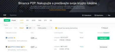Vklad prostredníctvom P2P. Zdroj: Binance