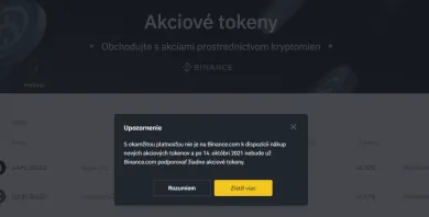 Obchodovanie akciových tokenov na Binance. Zdroj: Binance
