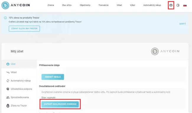Dvojfaktorové overenie. Zdroj: Anycoin