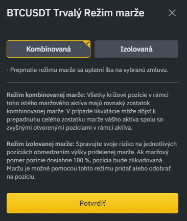 Kombinovaná/Izolovaná možnosť. Zdroj: Binance