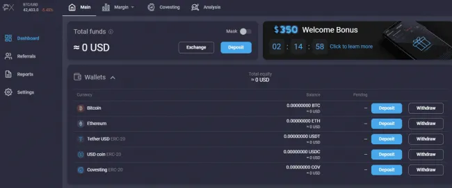 Vklad kryptomien na PrimeXBT. Zdroj: PrimeXBT