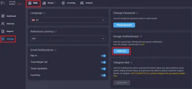 Zabezpečenie účtu PrimeXBT. Zdroj: PrimeXBT