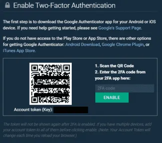 2FA. Zdroj: Bitfinex