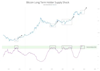 BTC Long Term Holder Supply Shock. Zdroj: Willy Woo/ Twitter