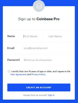 Coinbase Pro registrácia účtu. Zdroj: Coinbase Pro