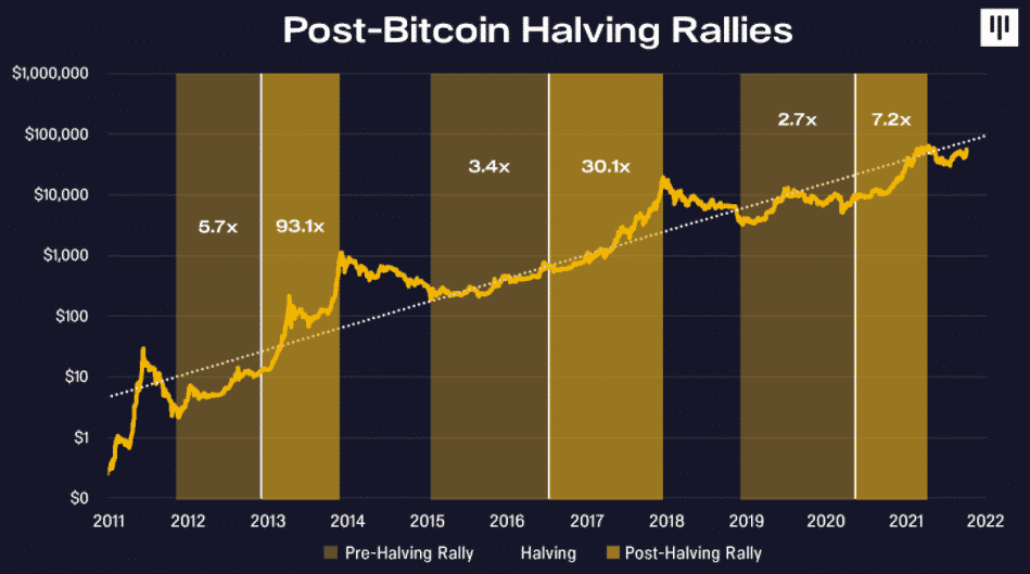 Halvingové rasty BTC. Zdroj: Pantera Capital