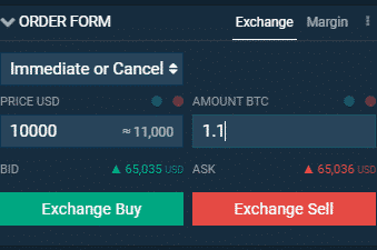 Immediate or Cancel príkaz. Zdroj: Bitfinex