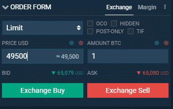 Limit predaj Bitfinex. Zdroj: Bitfinex