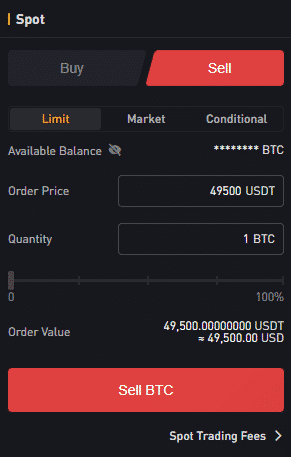 Limitný príkaz na predaj. Zdroj: Bybit