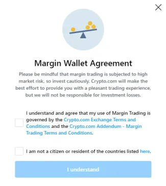 Otvorenie maržovej peňaženky. Zdroj: Crypto.com