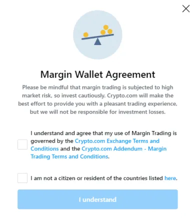 Otvorenie maržovej peňaženky. Zdroj: Crypto.com