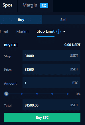 Stop limit príkaz na nákup. Zdroj: Crypto.com