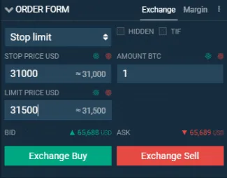 Stop-limit príkaz na nákup. Zdroj: Bitfinex