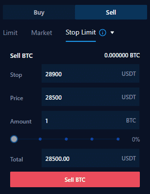 Stop-limit príkaz na predaj. Zdroj: Crypto.com