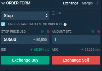 Stop príkaz na nákup. Zdroj: Bitfinex