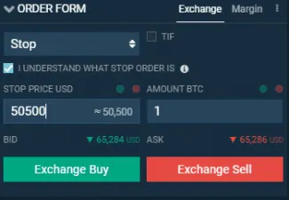 Stop príkaz na nákup. Zdroj: Bitfinex