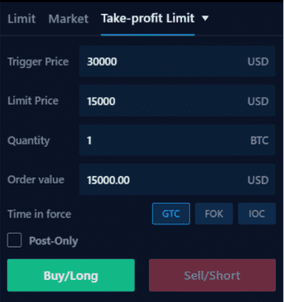 Take profit limit na nákup. Zdroj: Crypto.com