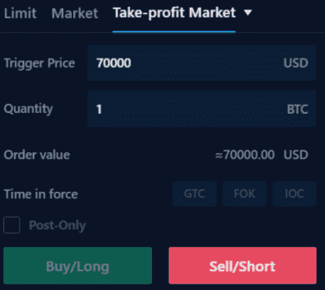 Take profit market na predaj. Zdroj: Crypto.com