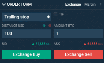 Trailing stop príkaz. Zdroj: Bitfinex