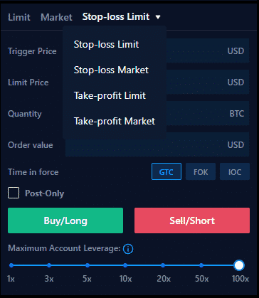 Typy objednávok na derivátovej burze. Zdroj: Crypto.com