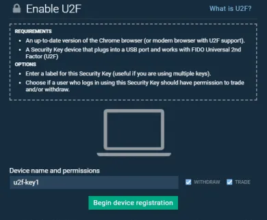 U2F. Zdroj: Bitfinex