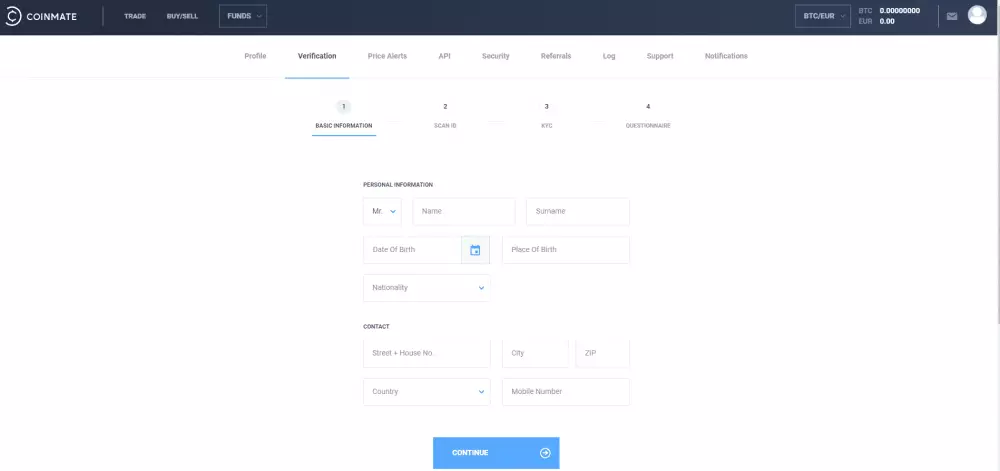 Coinmate KYC verifikácia. Zdroj: CoinMate