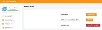 Dvojfaktorové overenie Simplecoin. Zdroj: Simplecoin