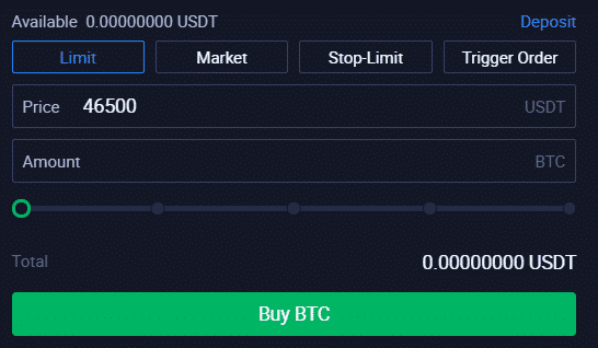 Limit nákup Huobi. Zdroj: Huobi