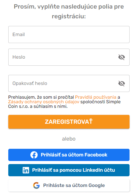 Registrácia účtu Simplecoin. Zdroj: Simplecoin