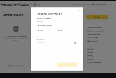 Binance overenie údajov o osobe